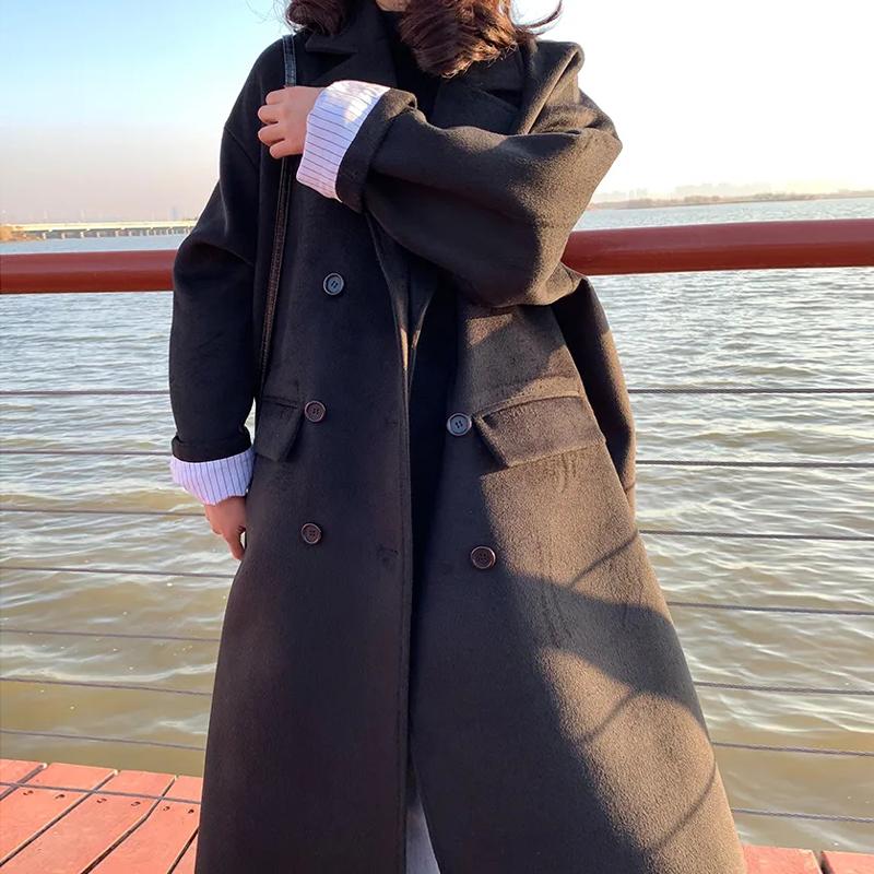 

Heydress 2020 Winter Thick Warm Long Woolen Coats Female Casual Loose Double Breasted Streetwears Ladys Korean Black Outerwears