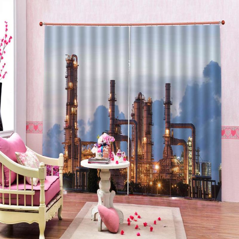 

Custom Cement plant Architectural Photo Print Window Curtain For Living room Bedroom Polyester Fabric Blackout Drapes Decor Sets, As pic