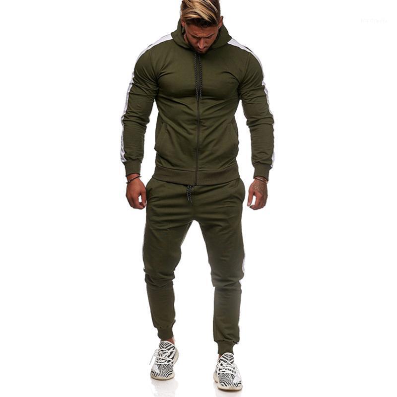

Men Tracksuits Autumn Striped Sportswear Zipper Hoodies Coats+Joggers Sweatpants Male Two Piecese Running Sets Workout Clothes1