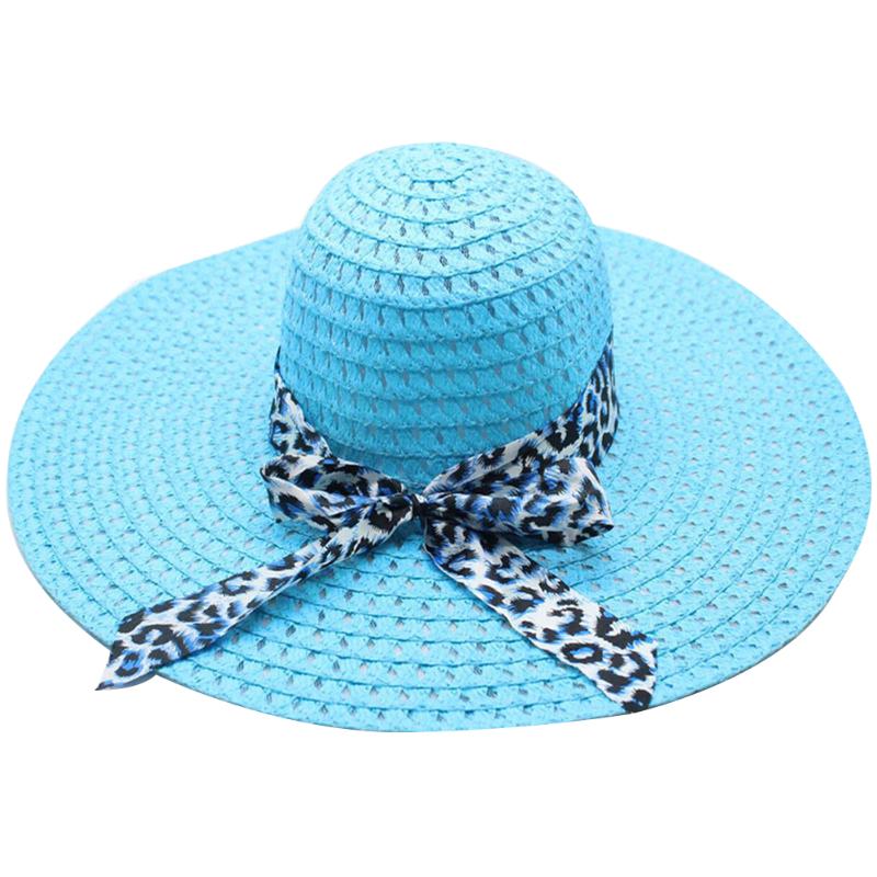 

Women Foldable Travel Wide Brim Bowknot Ribbon Outdoor Seaside Summer Straw Hat Bowler Leopard Print Ladies Fashion Sunscreen, Red