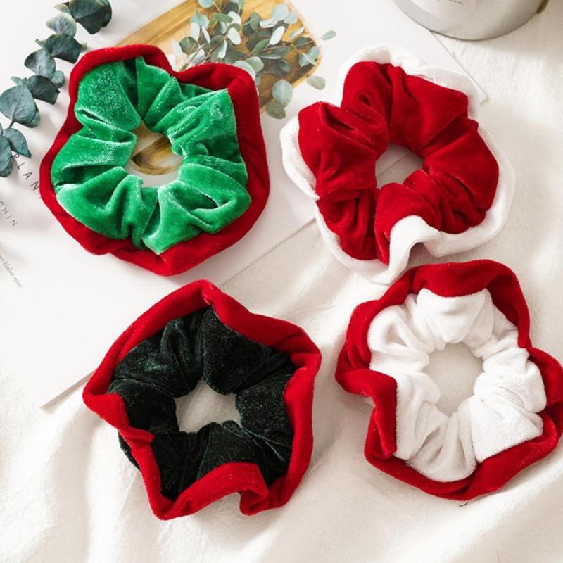 

Christmas Solid Gold Velvet Scrunchies Hair Ring Ties For Women Ponytail Holders Rubber Band Green Hair Band Accessories