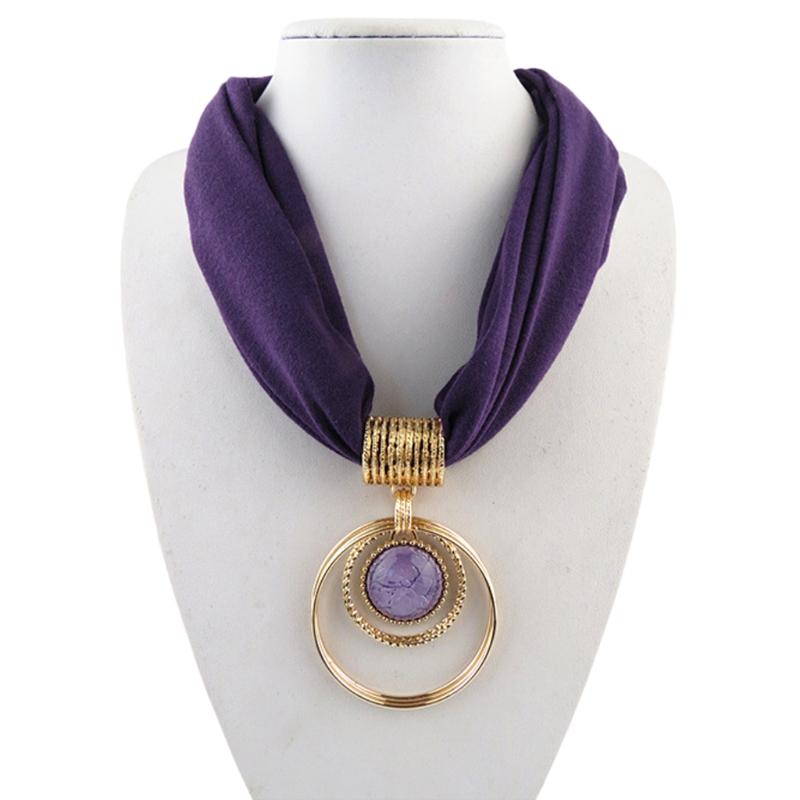 

Short Scarf Alloy Vintage Faux Crystal Hoops Pendant Collar Chain Necklace Soft