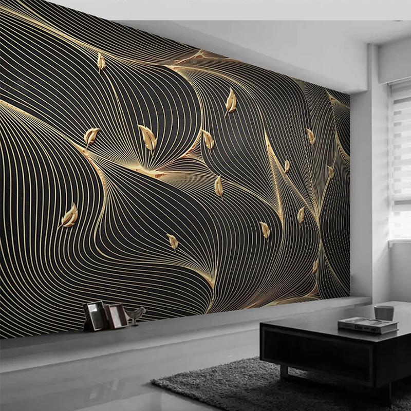 

Custom Photo Wallpaper Modern Abstract Line Geometric Golden Leaf Murals Living Room TV Sofa Bedroom Luxury Home Decor Wallpaper, As pic