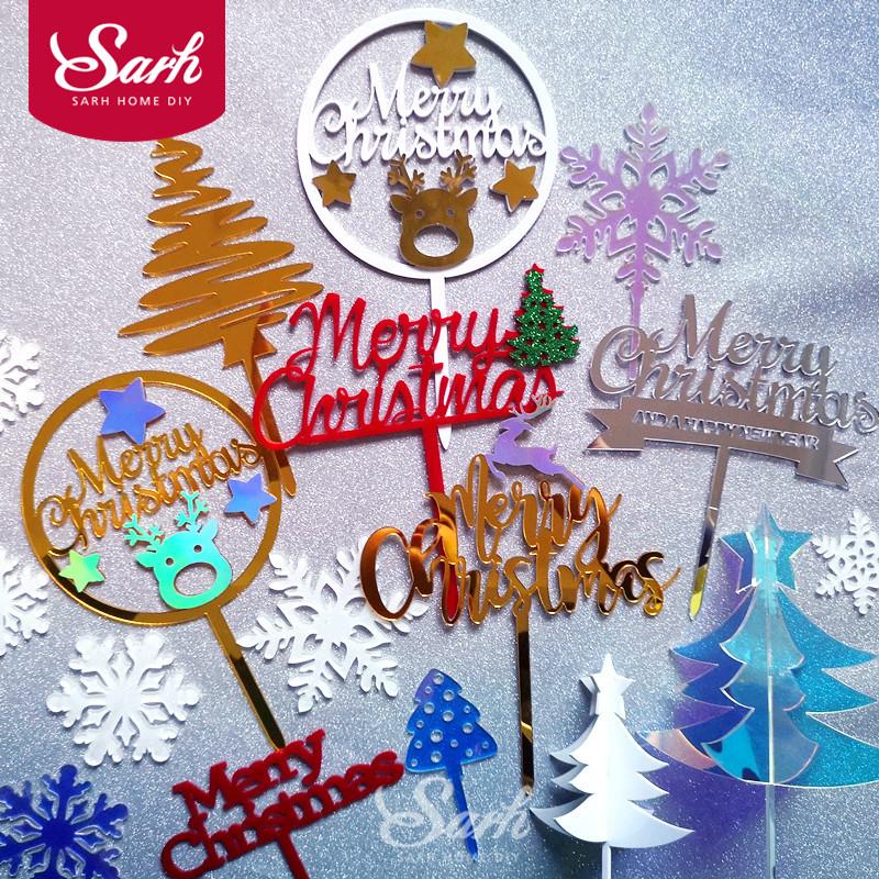 

Merry Christmas Elk Gold Trees Acrylic Cake Topper Antler Snowflake Birthday Happy New Year Kid Child Baking Supplies Love Gifts
