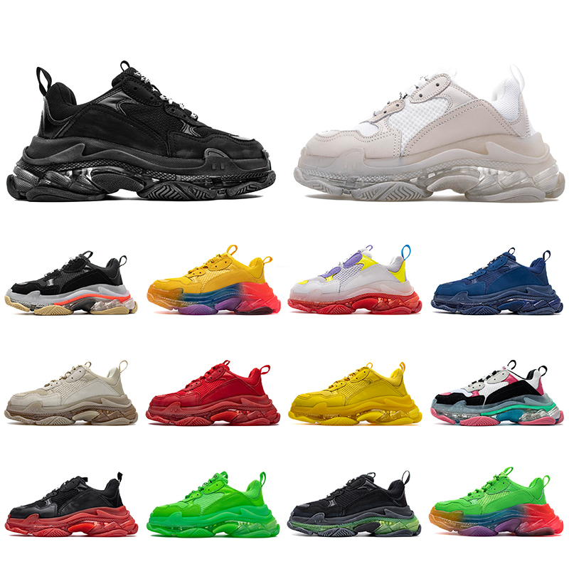 

triple s clear sole crystal bottom luxurys designers womens mens platform sneakers casual shoes triple black white vintage fashion trainers, 36-45 (11)