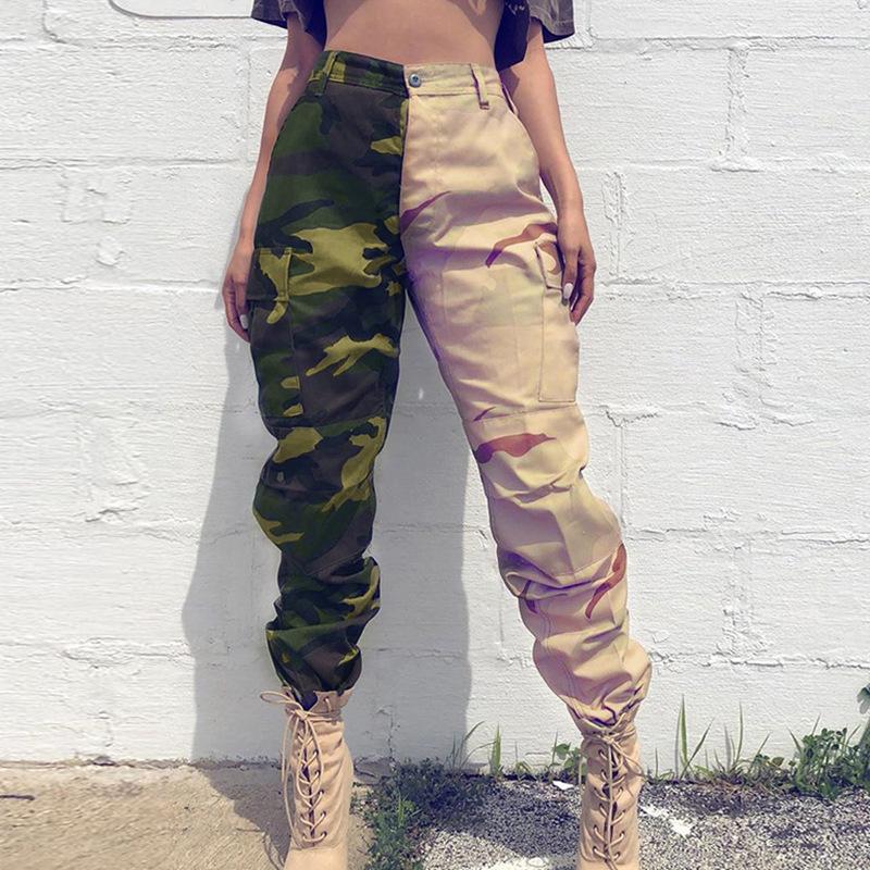 

Spring Summer Street Women Pants High Waist Patchwork Pencil Pants Printed Pocket Joggers Loose Casual Camouflage Female Trouser, Army green