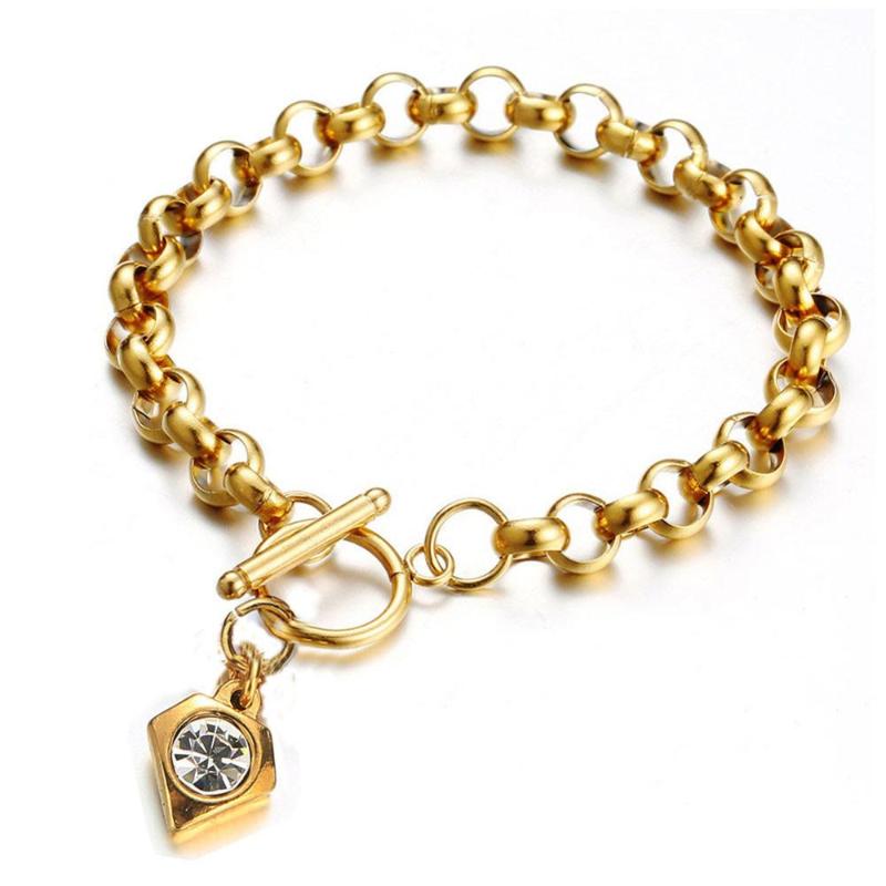 

Kpop Geometry CZ Charm Bracelet Homme Gold Silver Color Stainless Steel Chain Bracelets for Women Men Jewelry female 2020