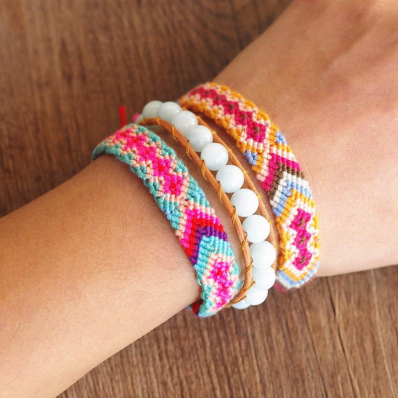 

3pcs/set Fashion Handmade Jewelry Beaded Strand Charms Bracelet Bangle Bohemia Leather Bracelet Set for Women Boho Party Gift