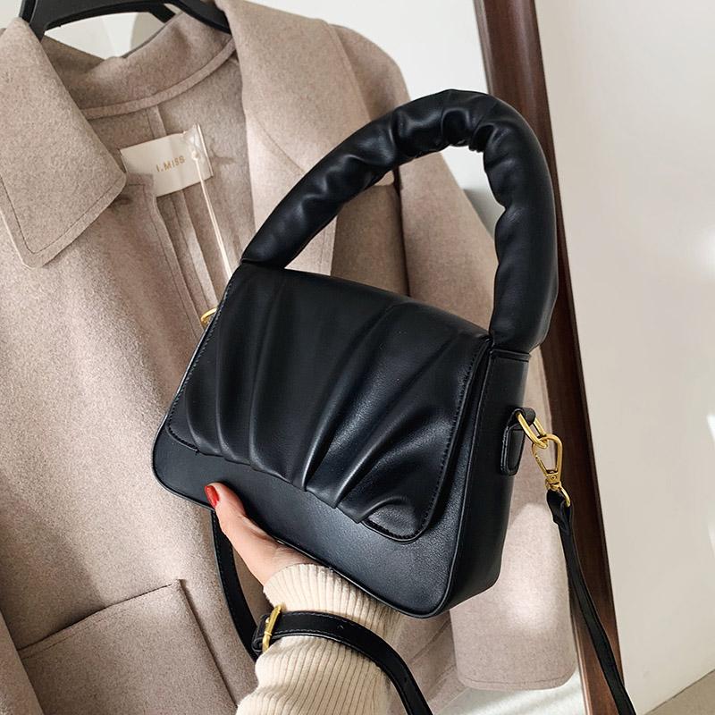 

Simple Folds Totes Women's Handbag Small PU Leather Crossbody Bags 2021 Fashion Lady Spring Stylish Travel Handbags and Purses, Black