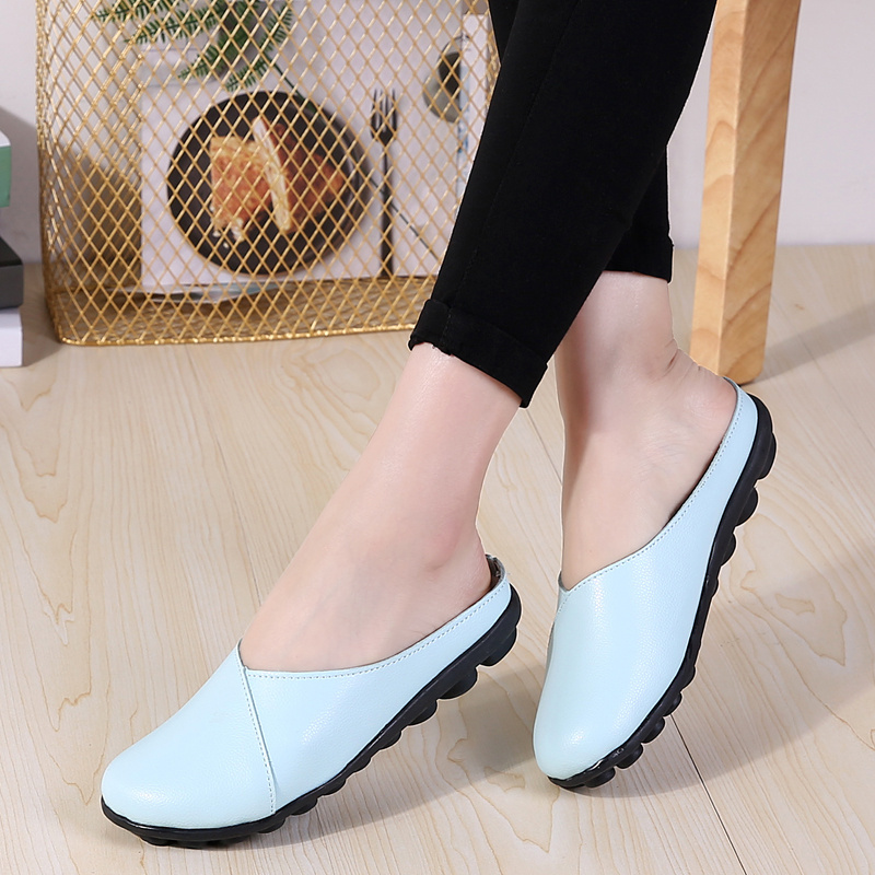 

2021 The New Genuine Slippers Slides Flat Woman Leather Shoes Solid Female Flip Flops Lhab