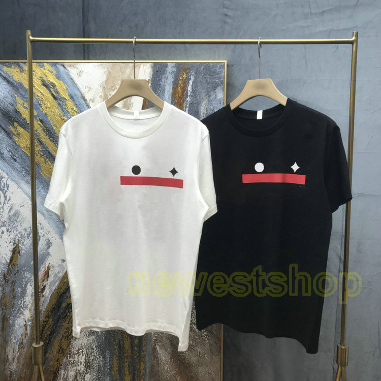 

2021 Summer Europe designer brand mens paris star red Letter striped block tshirt button shoulder t shirts Fashion t-shirt Casual tee top, White