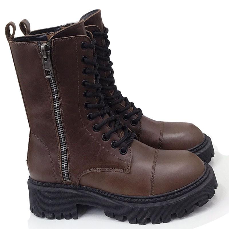 

Thick Wool Genuine Leather Boots Cross Tied Round Toe Thick Bottom Ankle Boots Winter Warm Zipper Women Motorcycle, As show