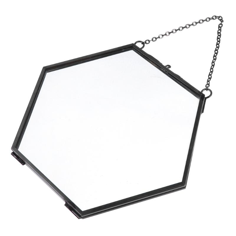 

1pc Hexagon Glass Photo Picture Display Holder Specimen Clip Wall Hanging Frame