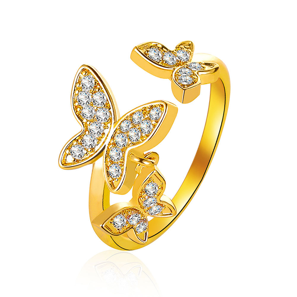 

beautiful butterfly ring micropave zircon ring open index fine jewelry ladies gold-plated pinky finger ring