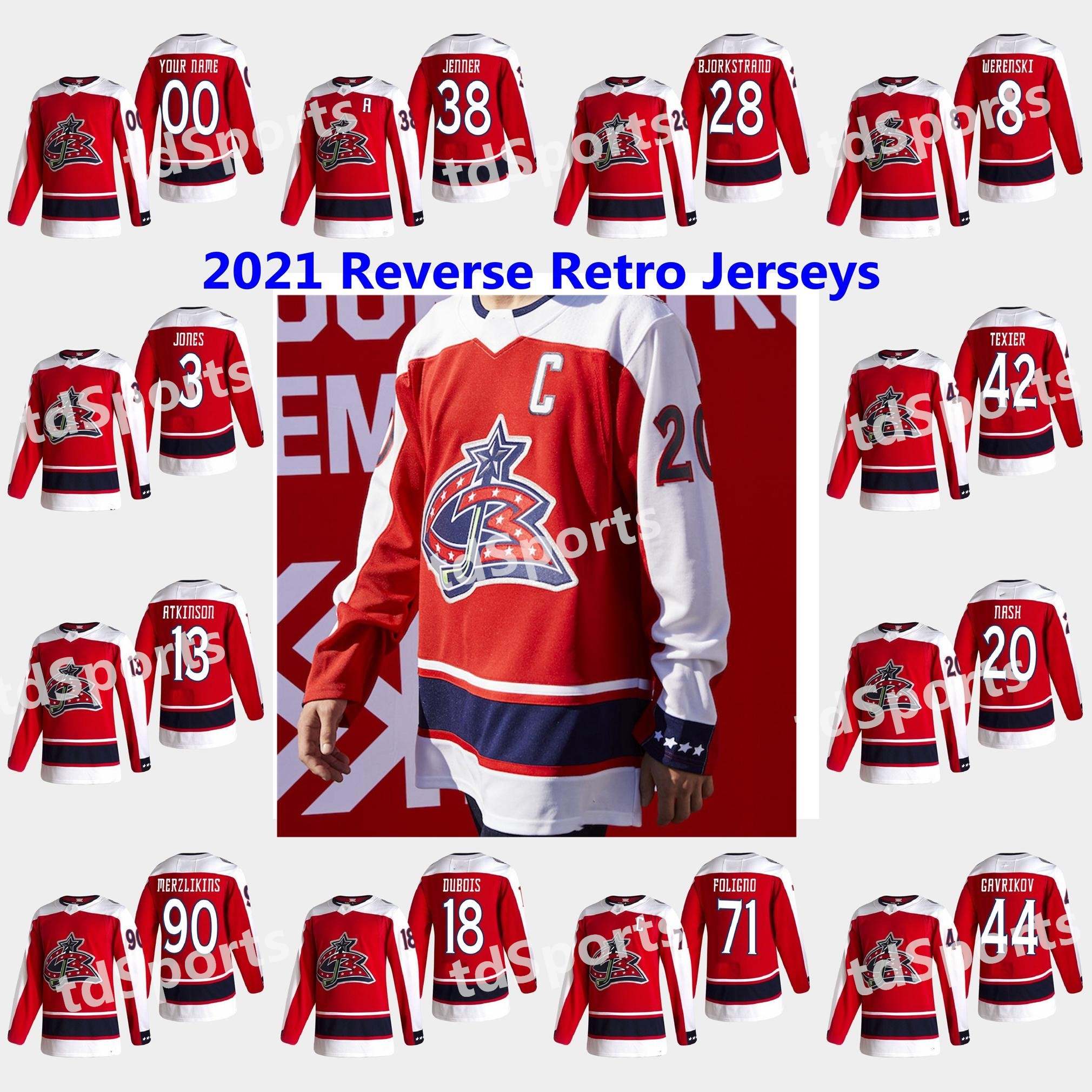

Columbus Blue Jackets 2021 Reverse Retro Hockey Jerseys 3 Seth Jones Jersey Cam Atkinson Elvis Merzlikins Pierre-Luc Dubois Custom Stitched, As shown in illustration