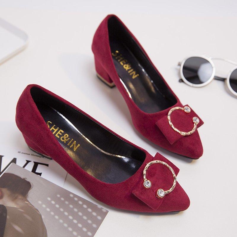 

Plus Size 41 Women Pumps Pointed Toe Boat Shoes High Heels Dress Shoes Crystal Ladies Faux Suede Chunky Heeled Black 8391G, Red