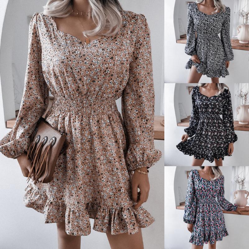 

2021 New spring style edstidos de fiesta slim chiffon Vestidos loose printing robe femme elegant women' clothing, Black