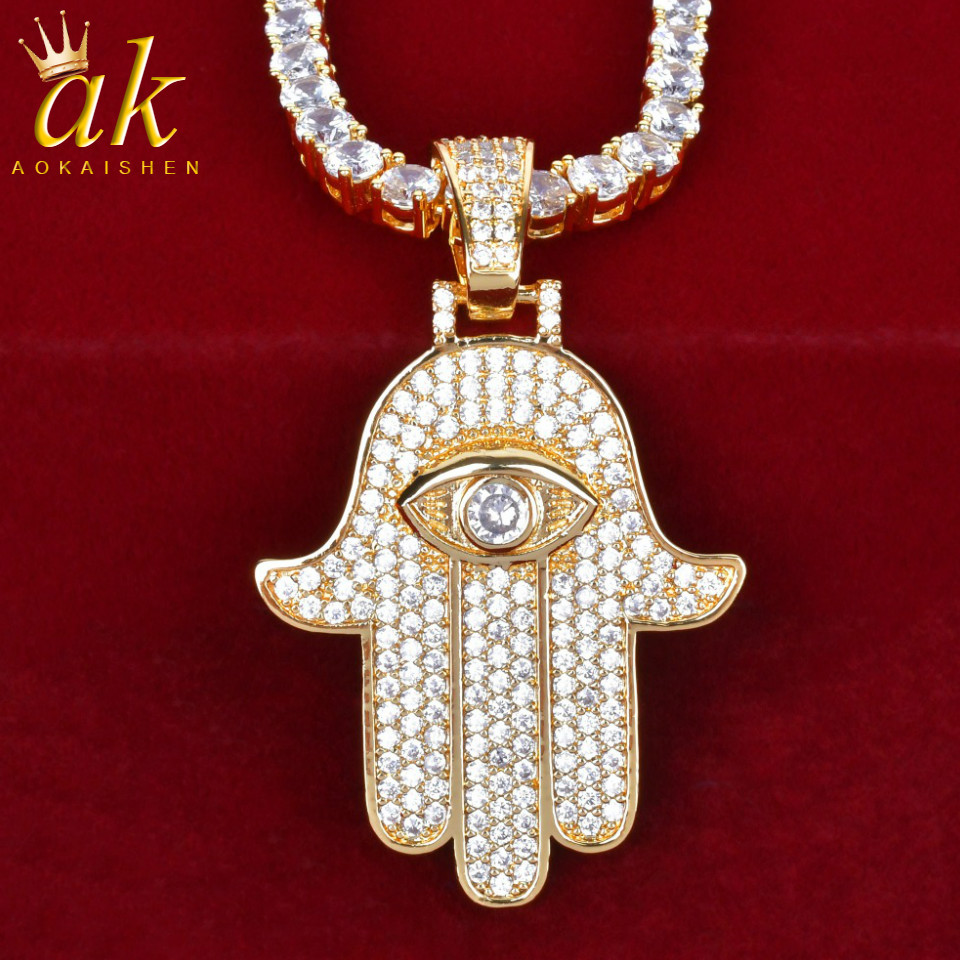 

Hand Eye NecklaceWomen Pendant Gold Color Copper Zicon Hip Hop Rock Street Jewelry