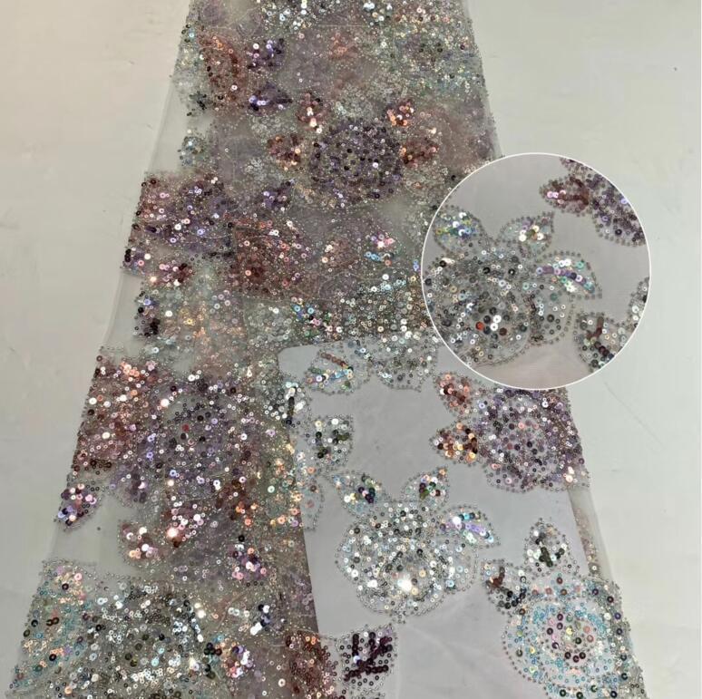 

Nigerian french net Lace Sophia-58.8807 Embroidered Cord Lace Fabric with full beads for bridal dress