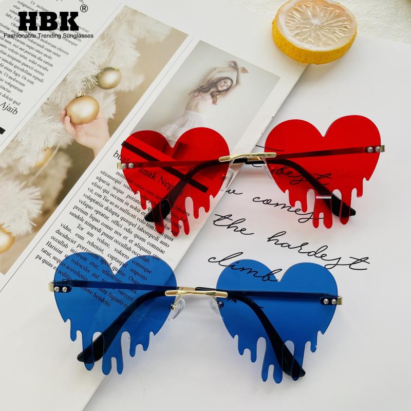 

Sunglasses HBK Love Heart Tears Party Shades Women Men Rimless Fashion Sun Glasses Metal Prom Halloween Christmas Eye