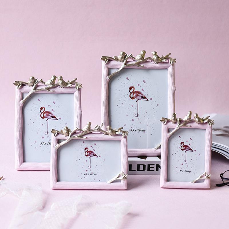 

Nordic Style Picture Frame Gold Bird Pink Frame for Photo Decor 6inch 7inch 8inch Creative Desktop Stand Ornaments Friend Gift