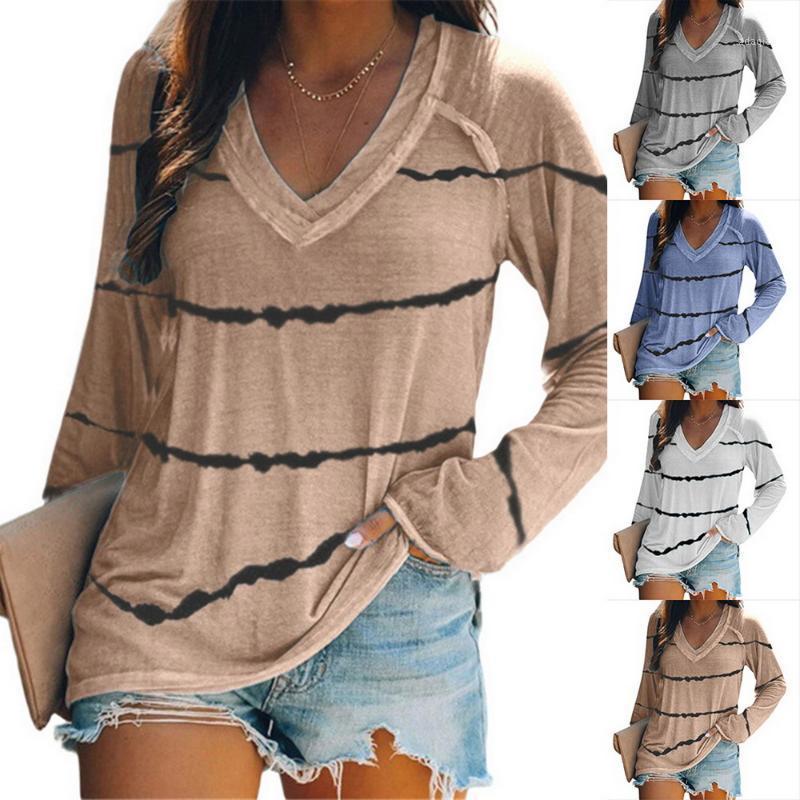 

Women Spring and Autumn Suit Long Sleeve Tops V Neck Striped Print T-shirt Loose Sports Pullover Solid Color Casual Home Wear1, Green