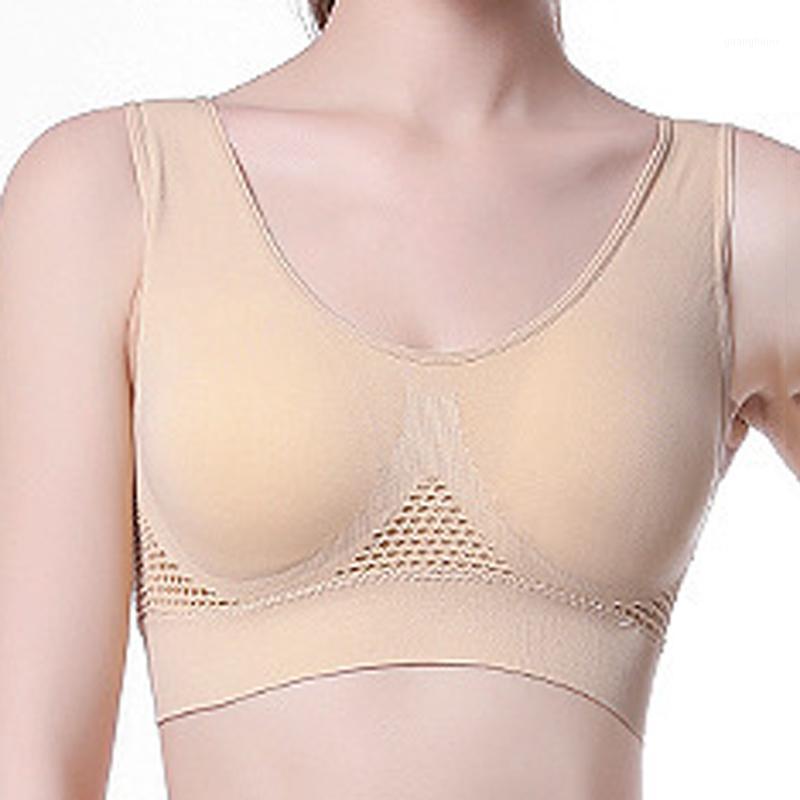 

Large Size Women New Design Comfort Aire Bra Hollow Mesh Breathable Yoga Underwear Shockproof Sports Support Fitness Bras1, White