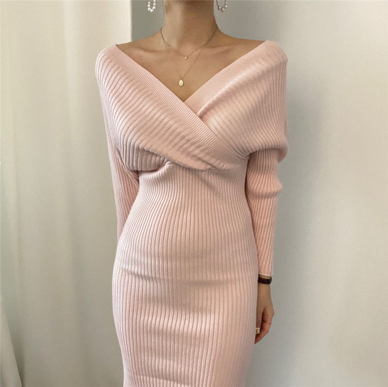 

Fashion Sexy Women's Knitted Upper Waistline Chic Cork Autumn Dress Femininity with Low-cut Criss-cross Cleavage Dressed in Thin 9DMM 9VSH, Camel