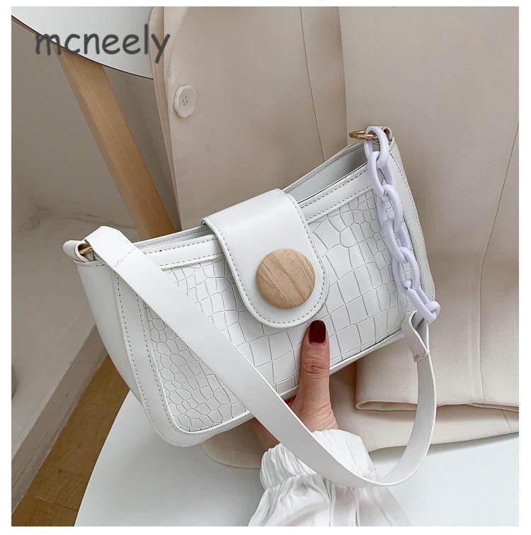

New Fashion Women's Bag Korean Style Wooden Buckle Small Square Bag Net Red Leisure Crocodile Single Shoulder, As picture