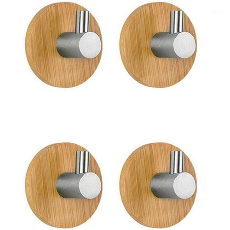 

4Pcs L Shaped Adhesive Hooks Bamboo Wood & Stainless Steel Wall Hangers For Clothes Towel Holder For Home Kitchen1