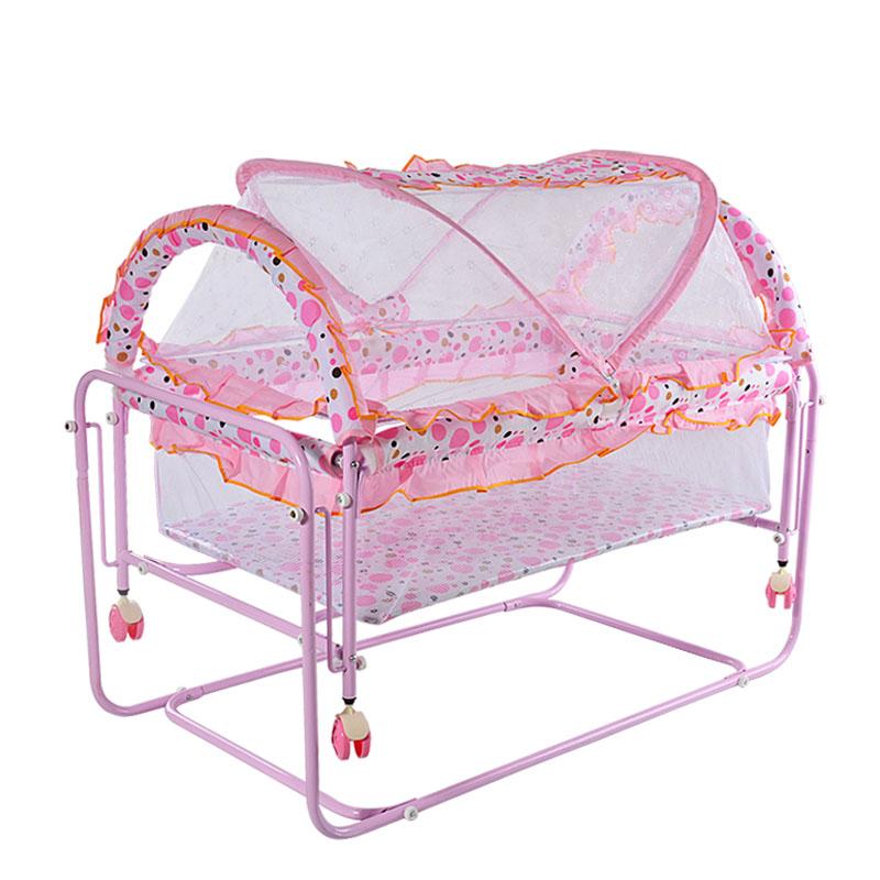 

Baby Cribs Born Metal Iron Bed Portable Crib With Roller Rocking Trolley Detachable Rocker Game Netting 0~12M