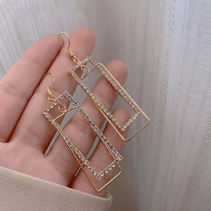 

Origin Summer Luxury Geometrical Rhinestone Rectangle Fashion Earings for Women French Hollow Out Earings Wedding Jewellery