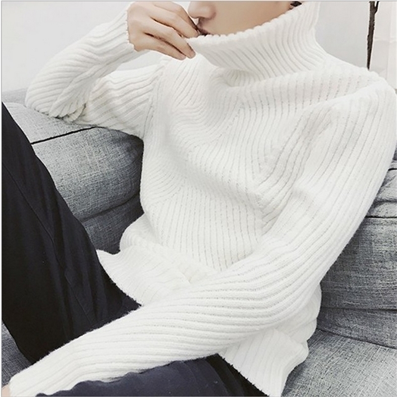 

White Black Turtleneck Sweater Men Pullovers Winter Thicken Cashmere Mens Knitted Jumpers Male Turtle Neck Sweater Pull 201201, Black sweater