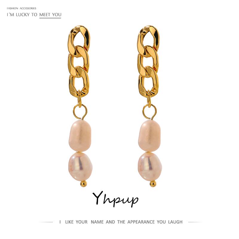 

Yhpup Exquisite Natural Freshwater Pearl Dangle Earrings Charm Metal Copper 14 K Women Earrings Hot Accessories Orecchini Donna