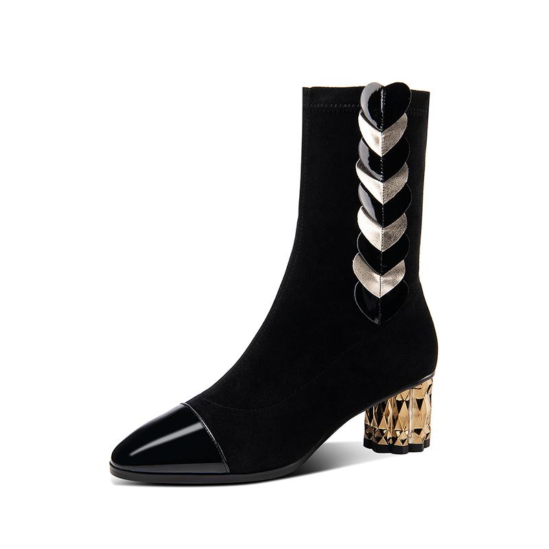 

Newest Women Mid-Calf Boots Dancing Night Club Shoes Woman Big Size High Heels Boots Fashion Western, Black