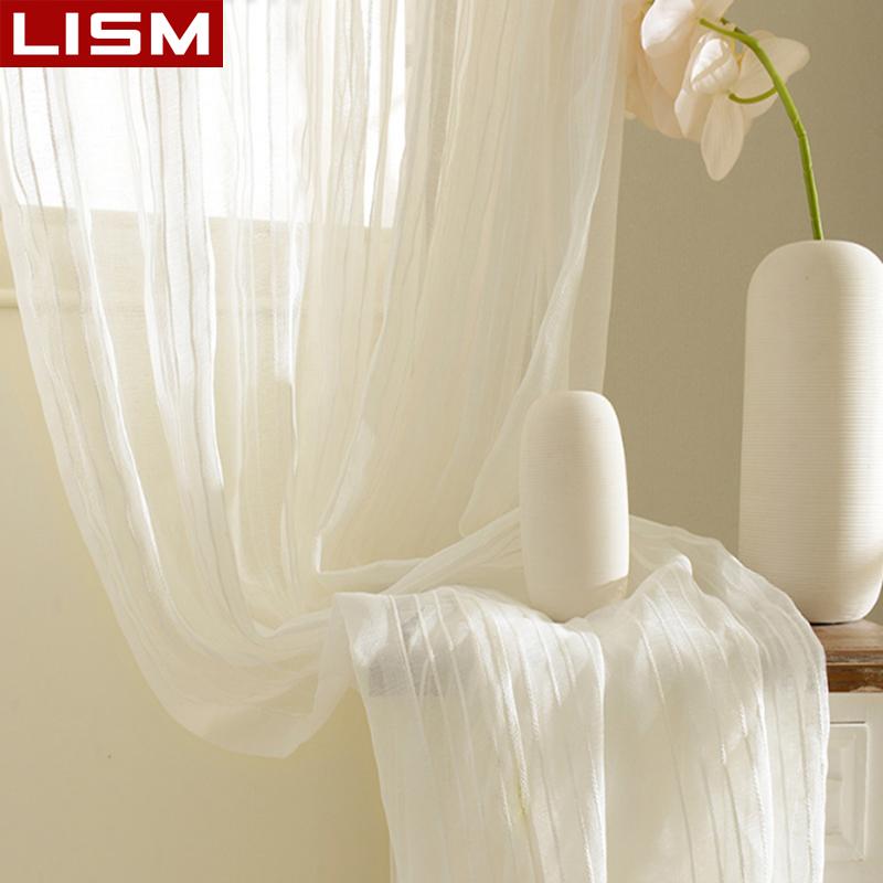 

LISM White Striped Tulle Curtains Windows Living Room Jacquard Linen Sheer Curtain Bedroom Home Decoration Kitchen Voile Drapes