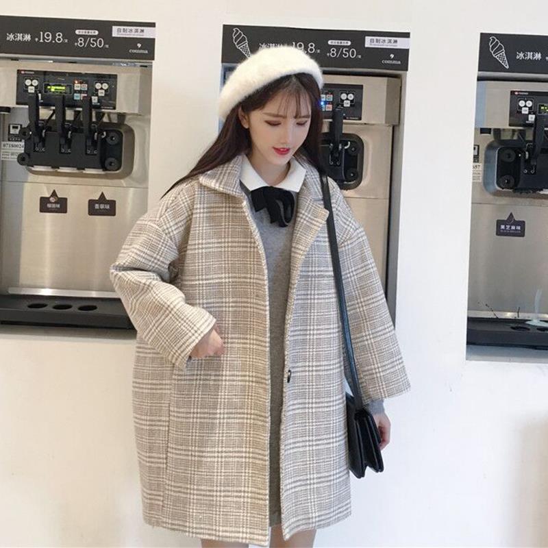 

spring/autumn women coats women jackets sweet blend and wool clothing female coats mid-long loose outerwear korean style, Beige jackets