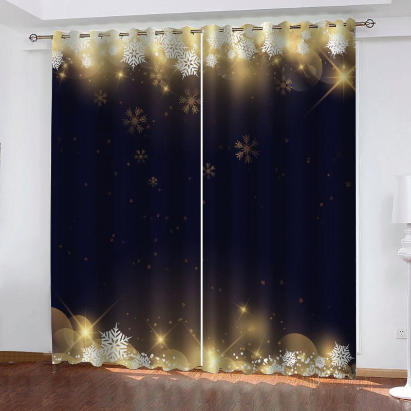 

Luxury Blackout 3D Window Curtain For Living Room blue christmas curtains Thick shading soundproof windproof curtain, As pic