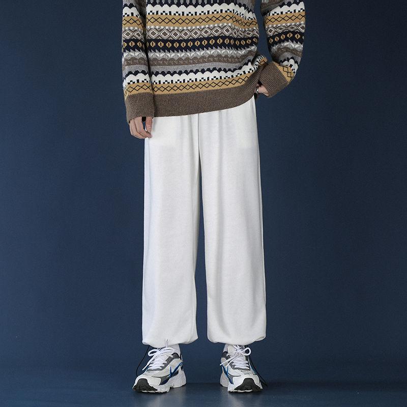 

Winter Thick Casual Pants Men's Fashion Solid Color Joggers Sweatpants Men Streetwear Loose Hip-hop Straight Wide-leg Pants Mens, Black
