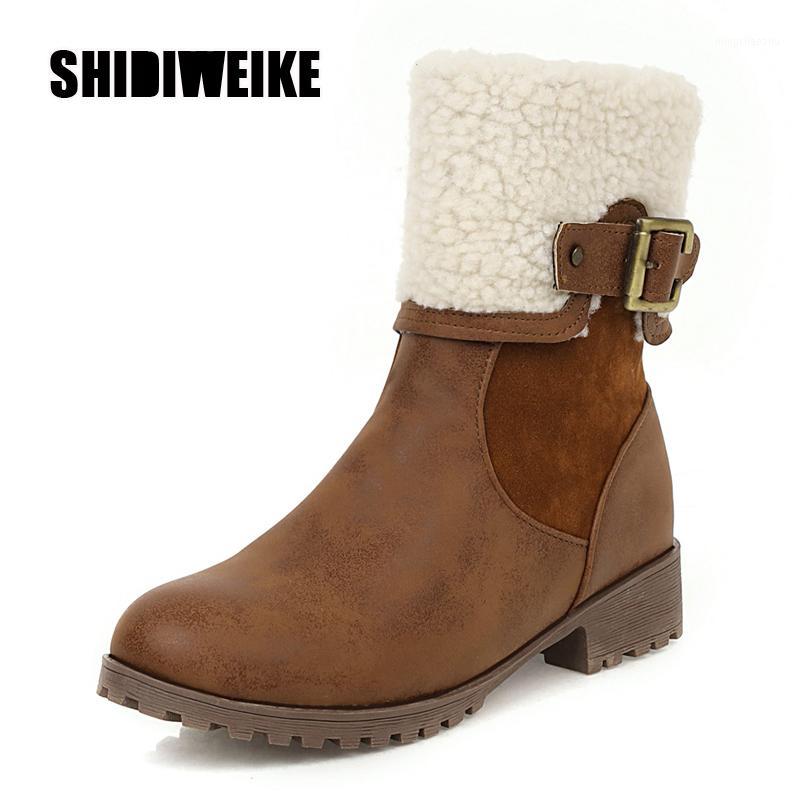 

Ladies student fashion new snow boots women's boots Square heel Side zipper large size buckle ankle for women V4431, Black