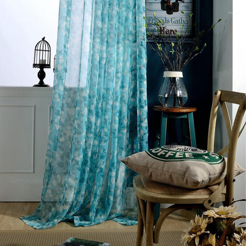 

Luxury Green Printed Tulle Curtains for Living Room Window Sheer Yarn Bedroom Curtains European and American Retro Drapes SW-1871, 1pc tulle