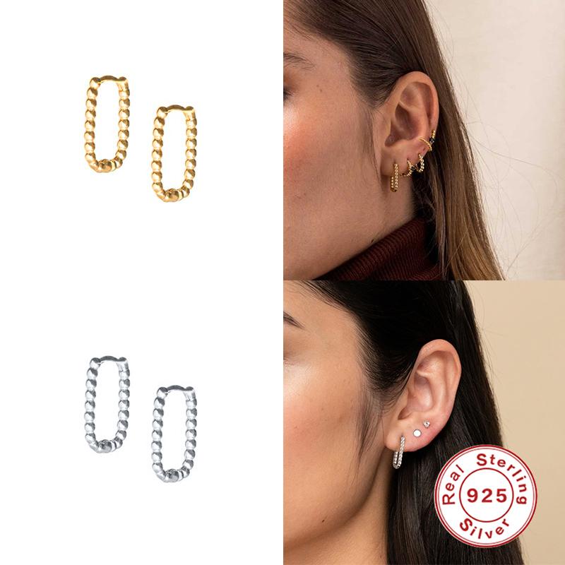 

GS 925 Sterling Silver Stud Earring INS Minimalist Street Retro Geometric Rectangular Twist Earrings For Women Jewelry orecchini