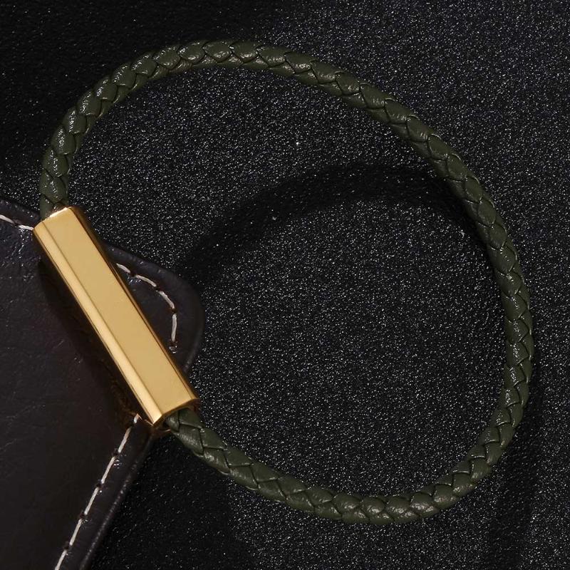

New Green Color Braided Leather Bracelet Men Women Magnetic Clasp Male Bracelets Bangles Gift Jewelry BB0609
