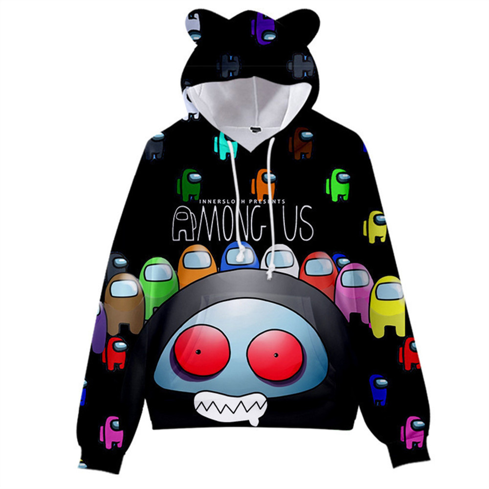 

Hot Among Us Kawaii Cat Ears Cute Hoodies Boy Girl Harajuku Fashion Casual Pullovers Winter Children Tracksuit, 3d