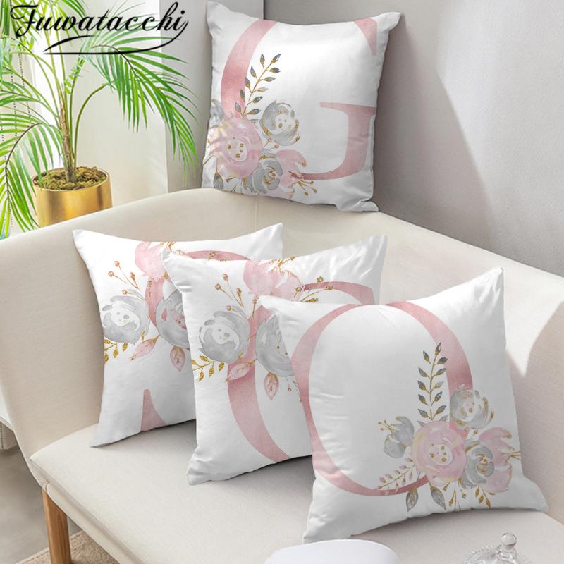 

Fuwatacchi A-Z Letter Cushion Cover Pink White Rose Soft Throw Pillow Cover Decorative Sofa Pillow Case Pillowcase