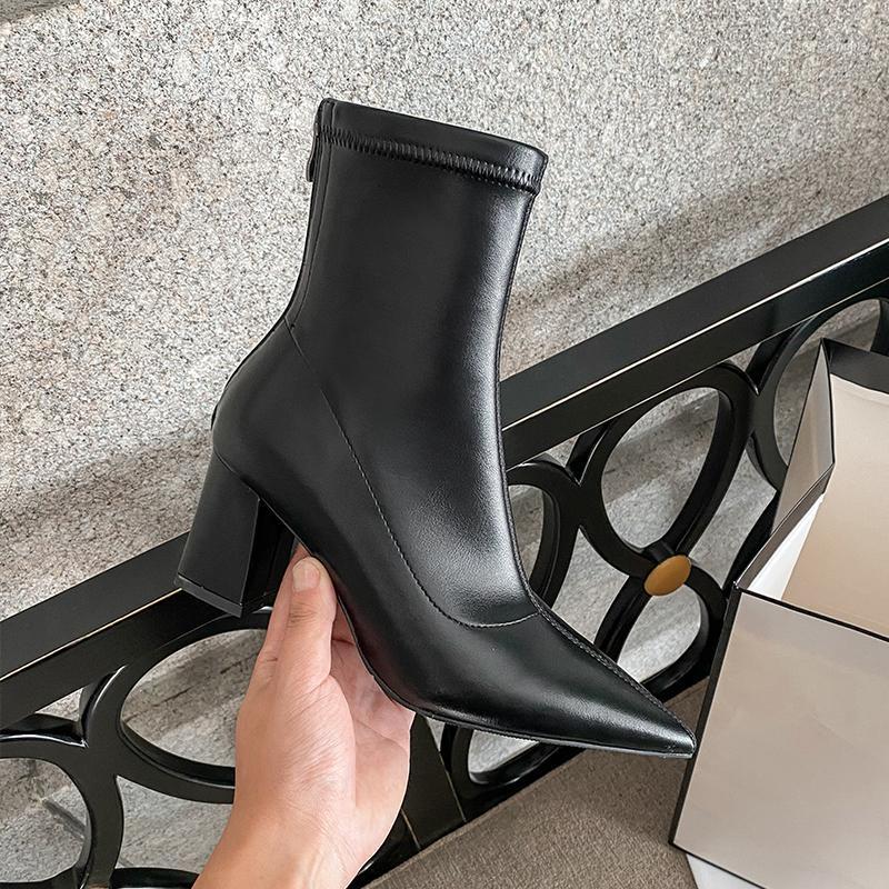 

2021 autumn and winter European and American style high-heeled sexy plus velvet warm ankle boots fashion trend1, Black