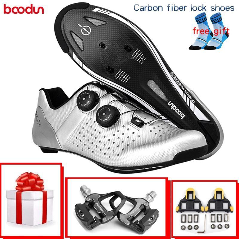 

boodun new ultralight carbon fiber Bike shoes Road Bike cycling lock shoes non-slip breathable comfortable casual sports1, Silver