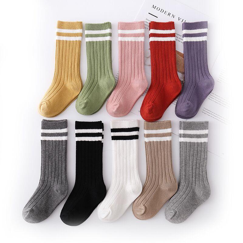 

1-9 Years Kids Boys Toddlers Girls Socks Knee High Long Soft Cotton Baby Socks Stripped Children School Clothes, White
