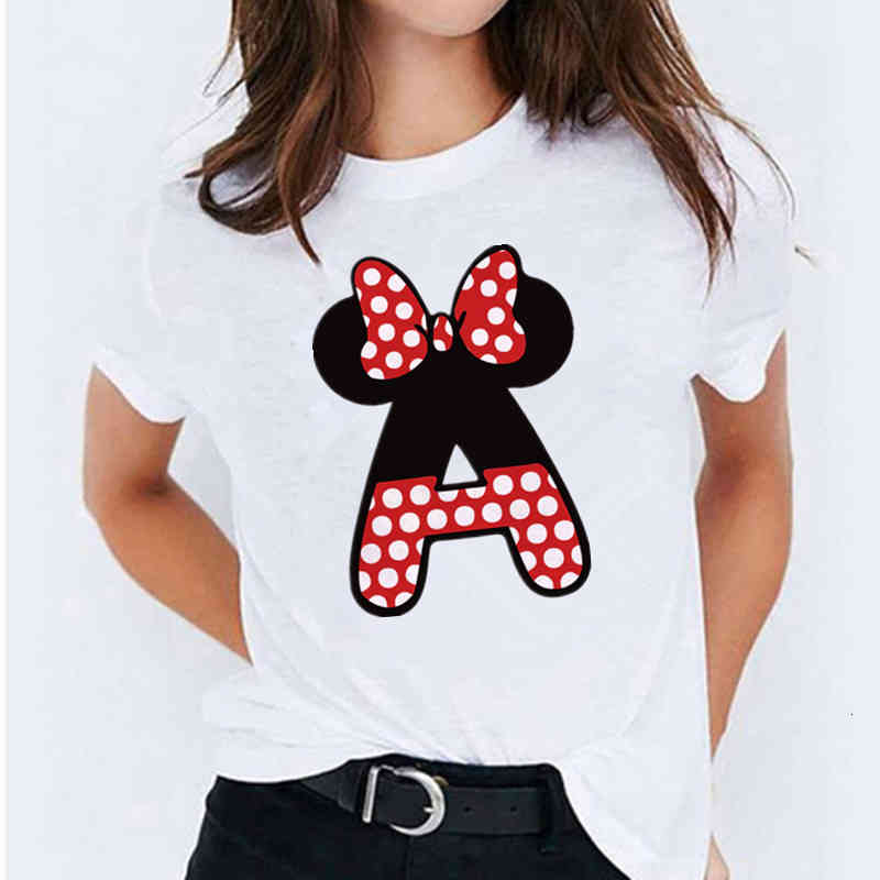 

Women' Minnie Mouse printed short sleeve T-shirt personalized name letter combination A-Z