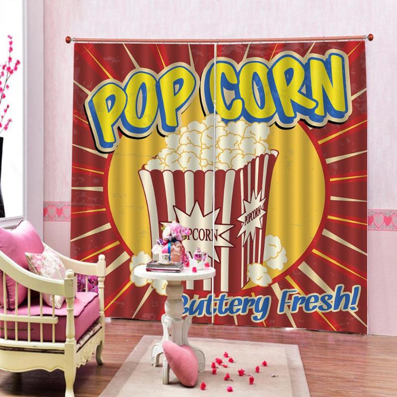 

Custom 3D Blackout Curtain Popcorn Curtains Vintage Grunge Delicious Buttery Fresh Tasty Film Image Drapes Indoor Sets, As pic